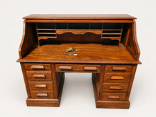 Jasper Cabinet Co. Antique Tiger Oak Roll Top Desk S-Curve Mission Executive picture