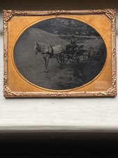 Antique Photograph Horse Buggy Tin Type Copper Frame Victorian Americana History picture