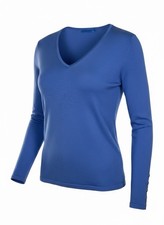 J Mclaughlin Medium V-Neck Pullover Stretch Long Sleeve Blue Button Slv Sweater picture