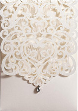 50PCS White Wedding Invitations Kit 5 X 7.3 Inch Laser Cut Hollow Rose Rhineston picture