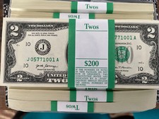 ONE STACK of 2017A TWO DOLLAR $2 Notes CRISP UNCIRCULATED BEP PACK from BRICK picture