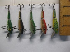 Set of five vintage L&S fishing lures with glass eyes picture