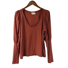 Nation LTD Los Angeles Puff Sleeve Top XL Peru Cotton Brown picture