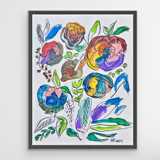 ARivers Abstract Modern Art Late Summer Blooms 14x11 Canvas Signed Original picture