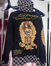 Ed Hardy By Christian Audigier Full Zip Designer Hoodie Pirates Mens L picture
