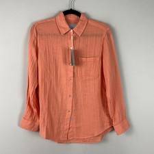 Rails Ellis Double Gauze Cotton Button Up Shirt Womens XS Peach Pink Long Sleeve picture