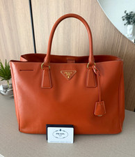 PRADA Orange Saffiano Tote Bag Medium Zip Closure Gold Hardware Lined Pockets picture