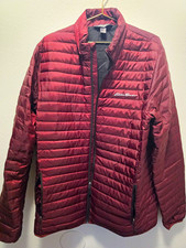 Eddie Bauer Men's Burgundy Nylon Puffer Jacket L/XL Lined Lightweight Zip picture