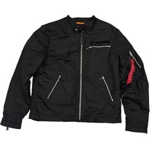 Alpha Industries Men M Full Zip Flight Jacket Black Nylon Orange Lining Slim Fit picture