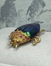 Egyptian Scarab Beetle 1CT Natural Red Ruby Brooch/Pendant 18K Gold Plated  picture