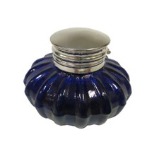 Vintage Antique Style Cobalt Blue Glass Inkwell Bottle ink picture