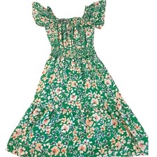 Sienna Sky Green Floral Smocked Waist Tiered Midi Dress Womens XS Flutter Sleeve picture