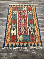 Vintage Turkish Kilim Rug 43x68 Handmade Wool Flat Weave Geometric Multicolor picture