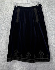 VTG Yves Saint Laurent Rive Gauche Womens 14 Blue Velvet Embroidered Midi Skirt picture