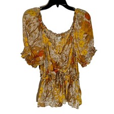 Cato Floral Peasant Blouse Women's 18/20W Yellow & Orange 100% Rayon picture
