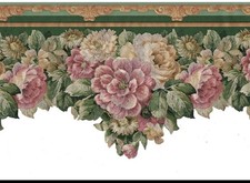 Village Wallpaper Border 5803230 Scalloped Green Mauve Pink Rose Floral 15' picture