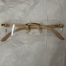 Cartier Paris Wood Arms Rimless Gold Metal Eyeglass Frames w/ Box 1981 As-is picture