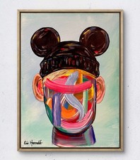 Original 16x12 Abstract Face Mouse Ears Modern Expressionist Canvas Painting Art picture
