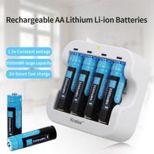 1.5V Rechargeable AA Lithium Battery 3500mWh Li-ion Batteries and Charger Lot  picture