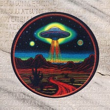 UFO Flying Saucer Patch Area 51 Alien Sublimated Sci-Fi Iron-on Badge Applique picture