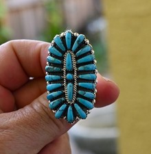 New Long Navajo 6 3/4  Ring by Davin Benally Sterling & Blue Turquoise 10 grams picture