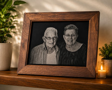 Grandparents Gift Custom Family Portrait Laser Engraved Photo Handmade WoodFrame picture