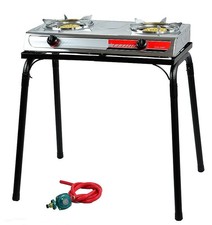 XtremepowerUS Outdoor 2-Burner Stove Propane Range Auto Ignition LPG w/ Stand picture