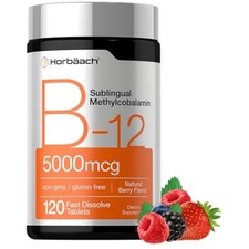 Vitamina B12 5000 Mcg Metilcobalamina Sublingual Sabor a Bayas 120 Tabletas picture