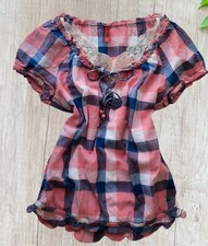 QS by s.Oliver Vintage Plaid Blouse Top Pink Blue Checked Short Sleeve Size... picture