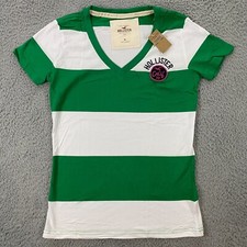 Y2K Hollister Baby Tee Womens Striped V-Neck T-Shirt Top 2000s Vintage NEW picture