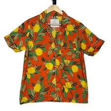 Printfresh Lemon Zest Button Front Organic Cotton Short Sleeve Top Small Orange picture