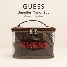 GUESS Junction Travel Set 4 Pcs Cosmetic Bag Brown Monogram Makeup Case picture