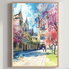 Oxford University England Watercolor: United Kingdom Travel Art Poster picture