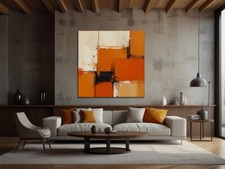 Orange Abstract acrylic painting large modern interior picture
