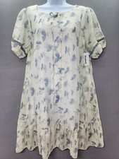 Anthropologie Kindred M Ivory Dress Blue Butterfly Knee Length Cottagecore picture