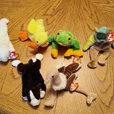 Ty Teenie Beanie Babies Plush Lot of 6 Assorted Animals w/ Heart Tags 1999 picture