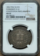 1856 PERU Silver FONROBERT-9110 medal CONSTITUTION PROCLAMATION AU53 NGC picture