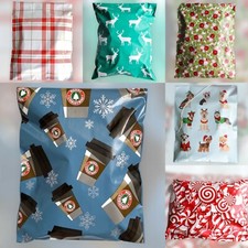 100 Christmas Poly Mailers Plastic Envelopes Shipping Bags #SmileMail® Designer picture