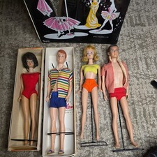 4 Vintage 1960's Barbie/ Ken and Friends w/clothes/accessories box &MORE picture