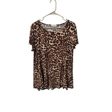 Larace Size XL Leopard Print Short Sleeve Tunic Top Brown Black Animal Print picture