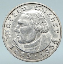 1933 GERMANY Martin Luther THEOLOGY Reformation Church Silver 2 Mark Coin i89686 picture