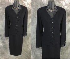 BEAUTIFUL St John evening knit black rhinestones embellished skirt suit 6 8 picture