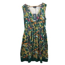 New ModCloth Women's Green Floral Print Sleeveless V-Neck Dress Size L picture