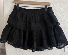 LoveShackFancy Ruffle Mini Heritage  Skirt Black Size XL MSRP $225 NWT picture
