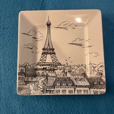 222 Fifth City Scenes Paris Eiffel Tower Square Appetizer Plates 5.5” - Set of 4 picture