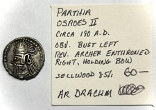 190 AD Parthian Kingdom Silver AR Drachm Osroes II Archer Coin picture