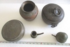 ANTIQUE BRONZE BRASS LOT COPPER KETTLE , BOX AND POT picture