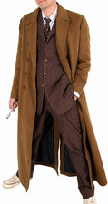 Men's Who Brown Cotton 10th Dr. Doctor Gabardine Time Traveler Long Trench Coat picture