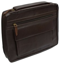 Large Brown Genuine Leather Bible/Book Cover Case Zippered Organizer picture