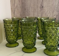 Vintage Indiana Glass Whitehall Avocado Green 14oz Iced Tea Tumblers - Set of 8 picture